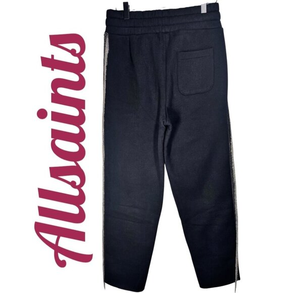 ALLSAINTS GISELLE CHAIN FRINGE TRIM BLACK SWEATPANTS, SIZE SMALL - Picture 4 of 16